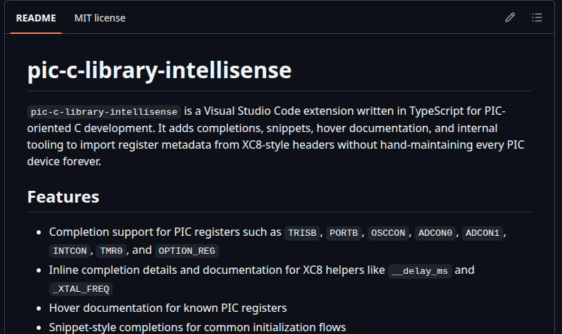 Preview of PIC IntelliSense